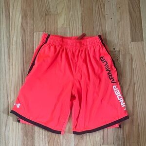 Under Armour Shorts Boys Large Red White Logo Athletic Basketball Outdoors